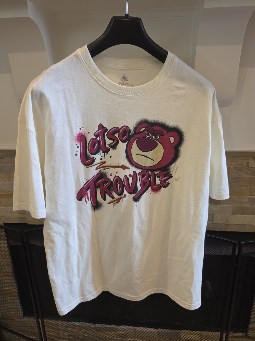Disney White Tee with Pink Lotso Graphic - Men's Short Sleeve